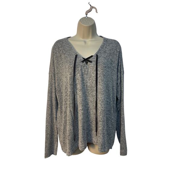 Rails Women’s Long Sleeve Laced V-Neck Top Color Grey Size L - Picture 1 of 8